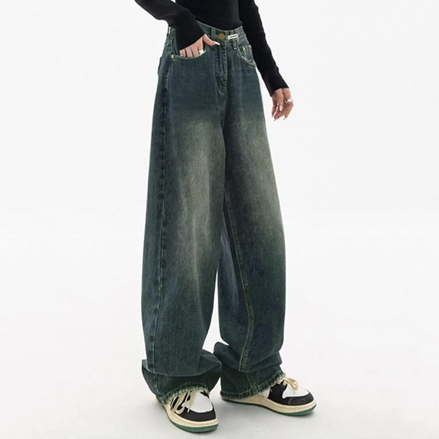 Womens Baggy Jeans Y2K High Street Boyfriend Pants Vintage Distressed Jeans High Waist Ripped Denims Streetwear Hiphop