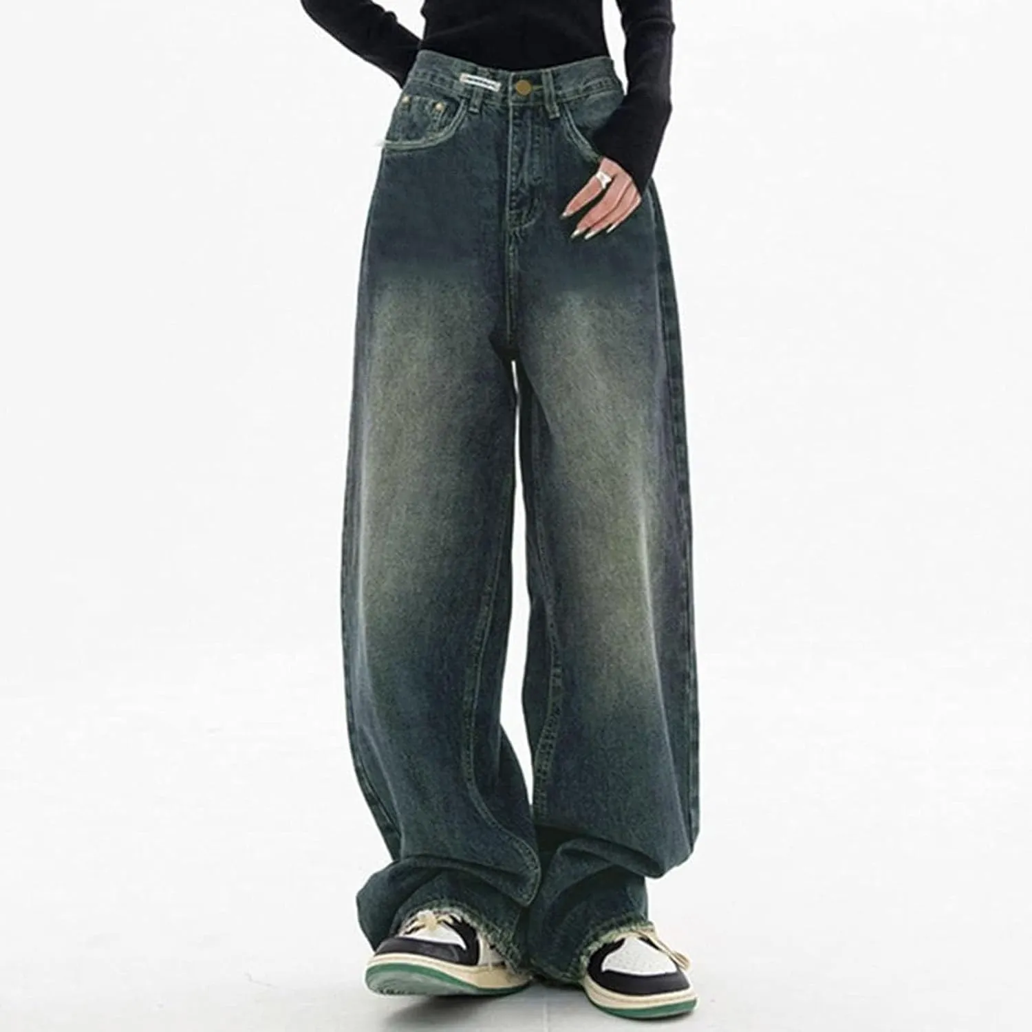 Womens Baggy Jeans Y2K High Street Boyfriend Pants Vintage Distressed Jeans High Waist Ripped Denims Streetwear Hiphop