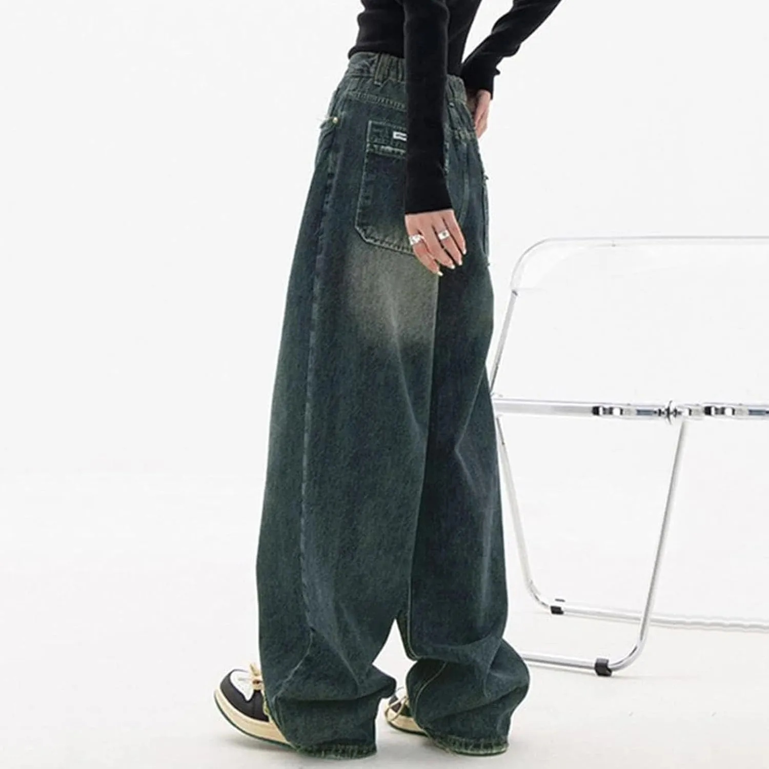 Womens Baggy Jeans Y2K High Street Boyfriend Pants Vintage Distressed Jeans High Waist Ripped Denims Streetwear Hiphop