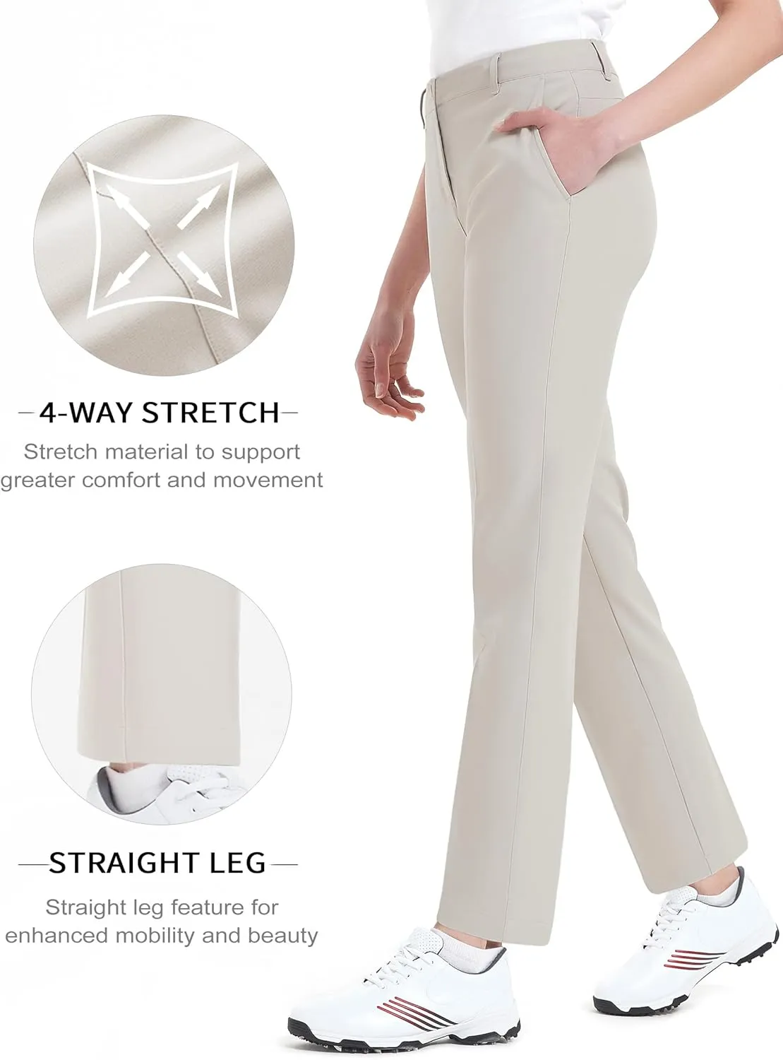 Women's Golf Pants Stretch Straight Lightweight Breathable Twill Work Chino Ladies Pants