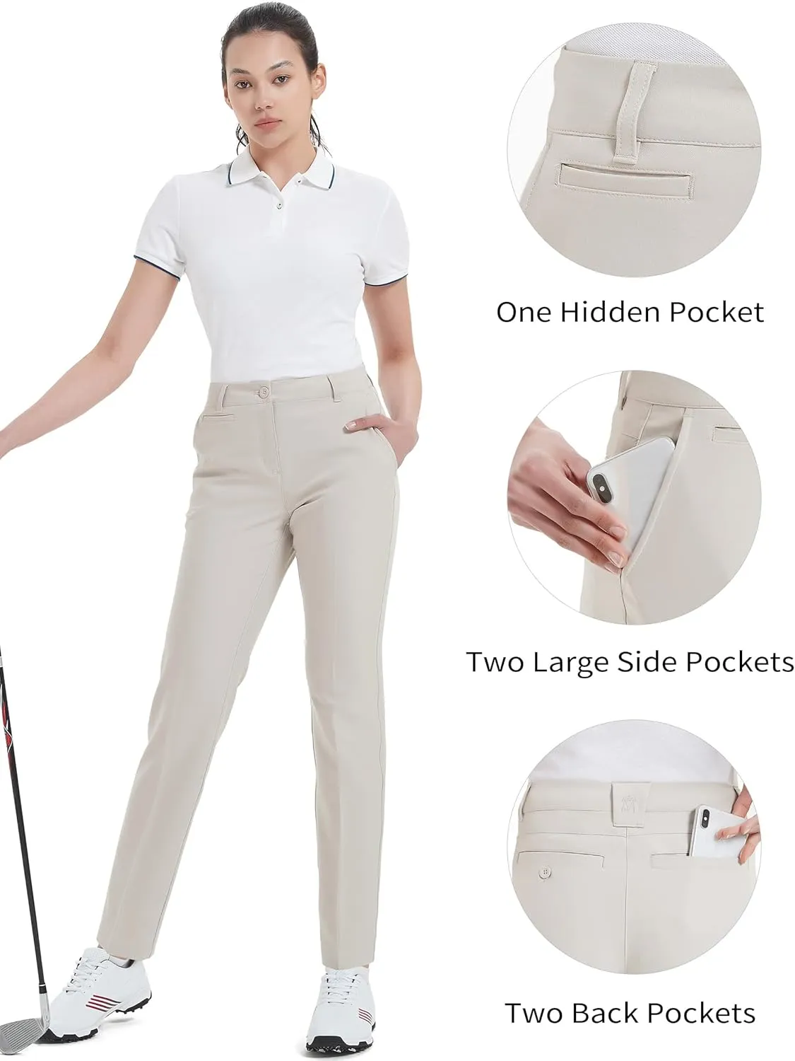 Women's Golf Pants Stretch Straight Lightweight Breathable Twill Work Chino Ladies Pants