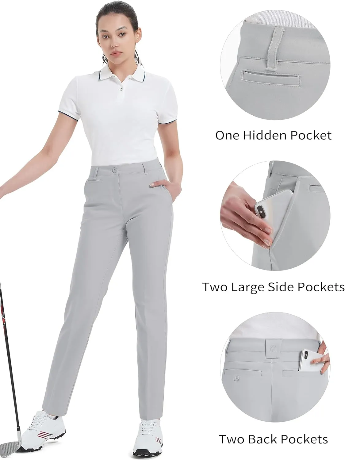 Women's Golf Pants Stretch Straight Lightweight Breathable Twill Work Chino Ladies Pants