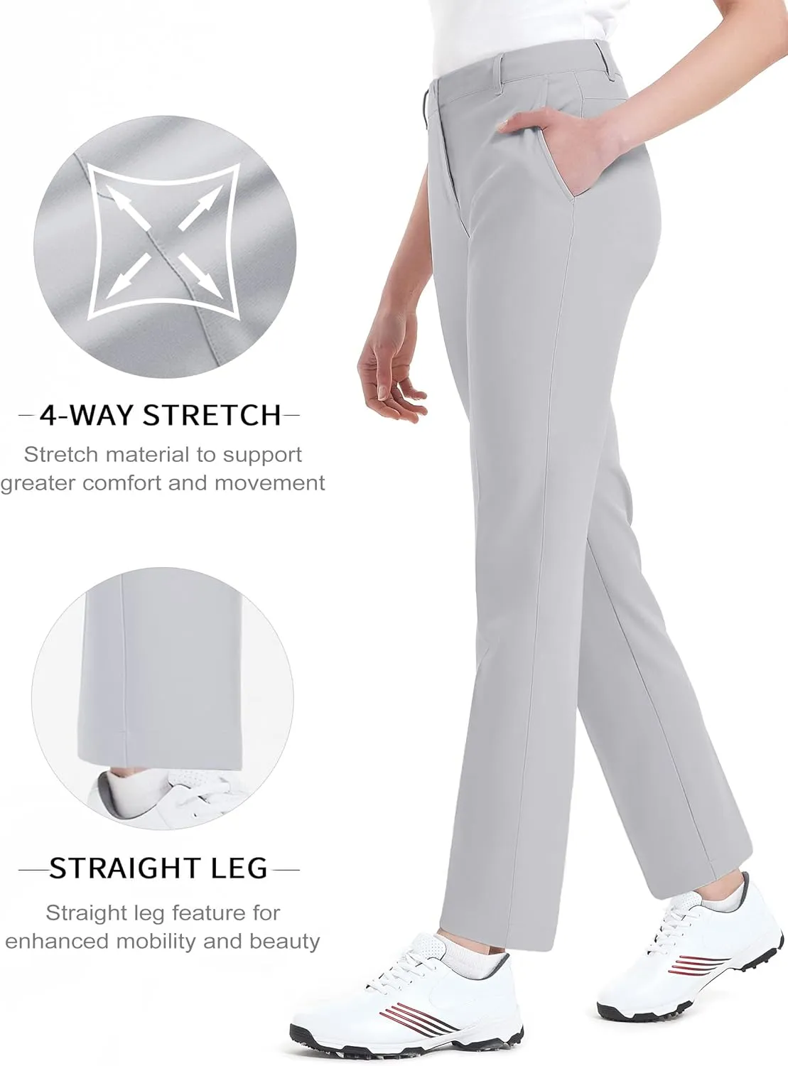 Women's Golf Pants Stretch Straight Lightweight Breathable Twill Work Chino Ladies Pants