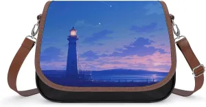Women's Handbag Lighthouse Night Sky Stars Satchel Bag Leather Crossbody Bag Waterproof Messenger Bag
