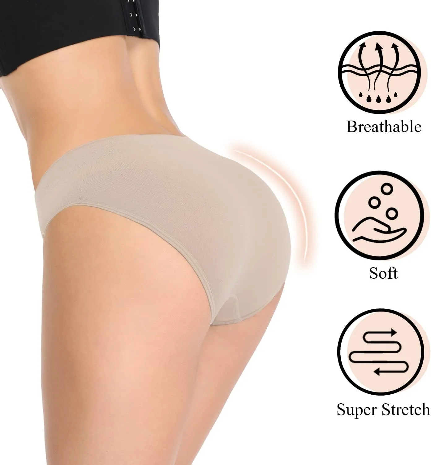 Womens High Cut Briefs Underwear Pack 6, Full Coverage Seamless Stretch Comfort Waistband Hi-Cut Panties for Ladies