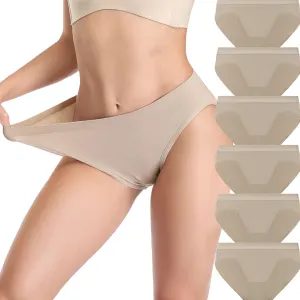 Womens High Cut Briefs Underwear Pack 6, Full Coverage Seamless Stretch Comfort Waistband Hi-Cut Panties for Ladies