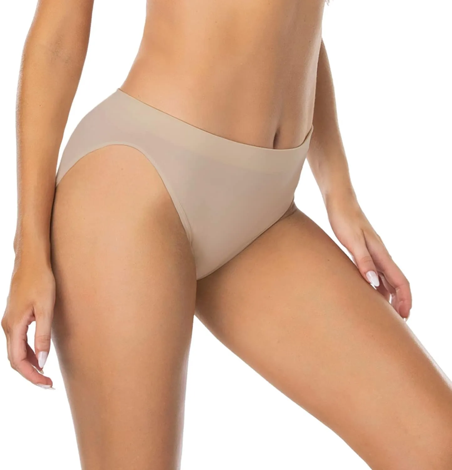Womens High Cut Briefs Underwear Pack 6, Full Coverage Seamless Stretch Comfort Waistband Hi-Cut Panties for Ladies