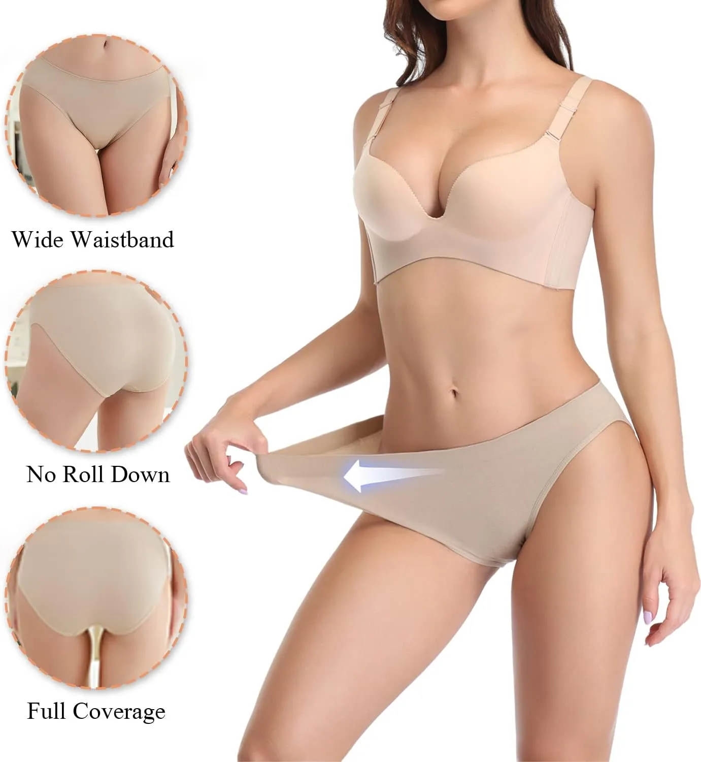 Womens High Cut Briefs Underwear Pack 6, Full Coverage Seamless Stretch Comfort Waistband Hi-Cut Panties for Ladies