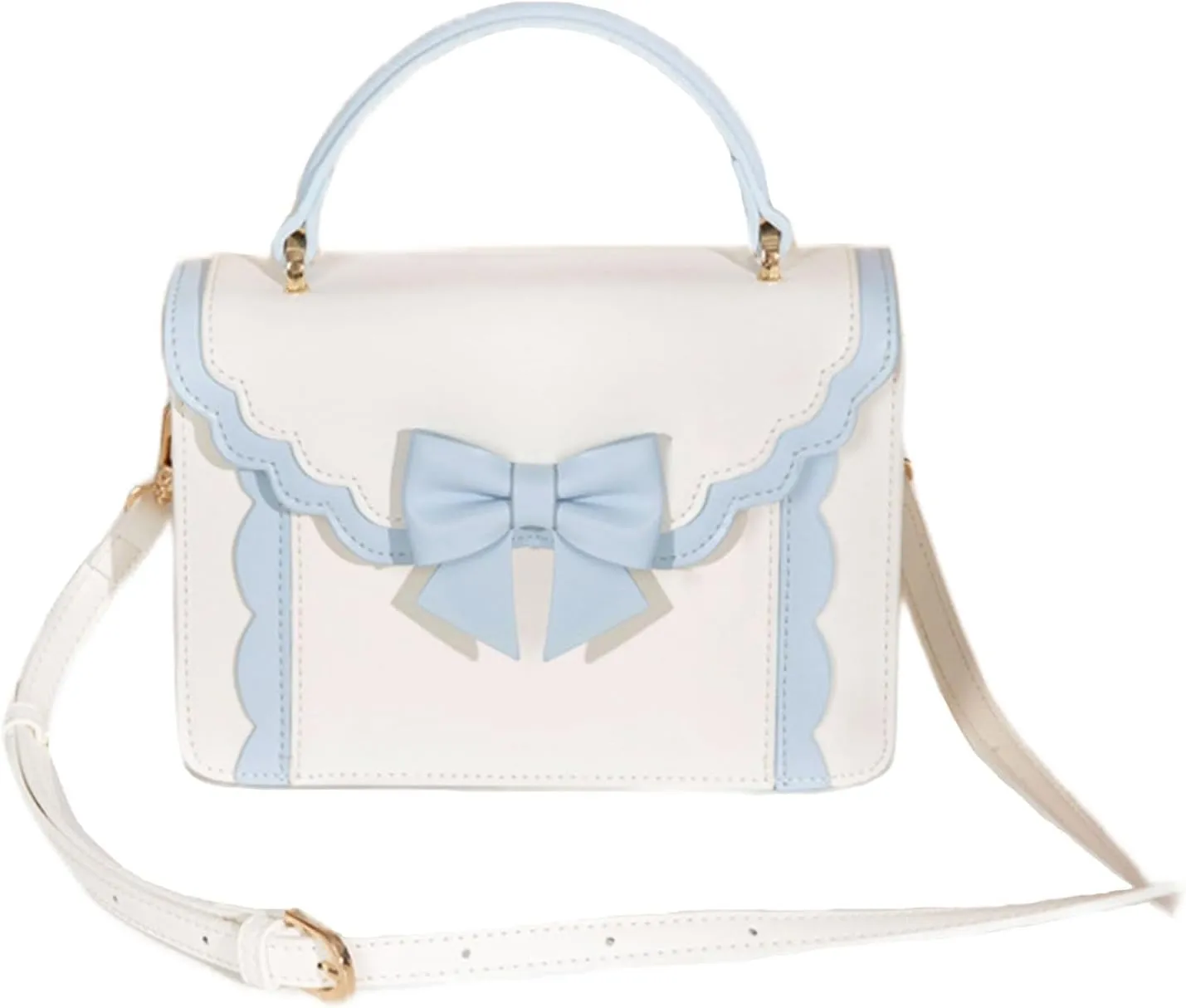 Women's Lolita Messenger Bag Sweet Bowknot Fashion PU Leather Satchel Handbag Anime Crossbody Shoulder Bag