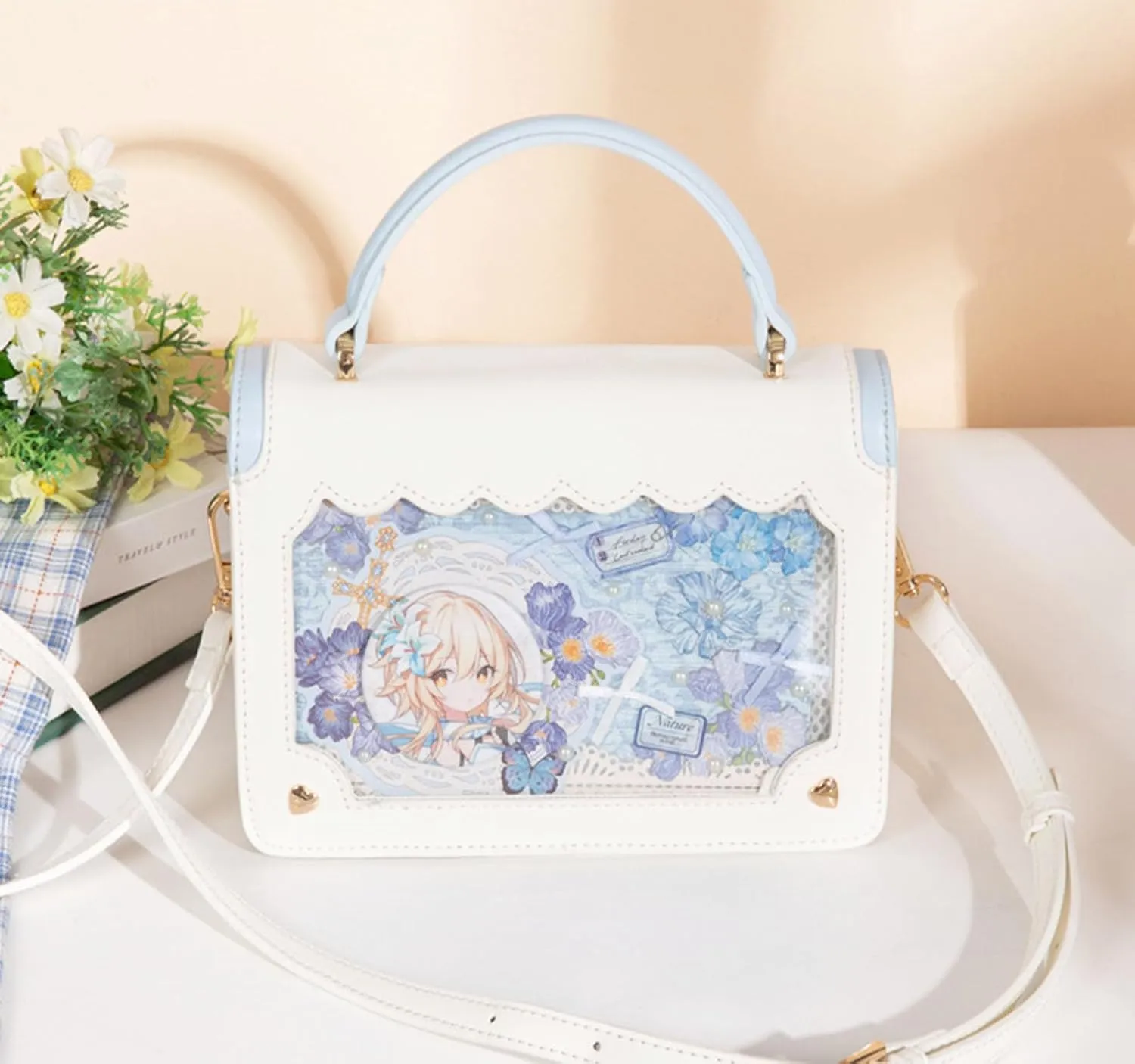 Women's Lolita Messenger Bag Sweet Bowknot Fashion PU Leather Satchel Handbag Anime Crossbody Shoulder Bag