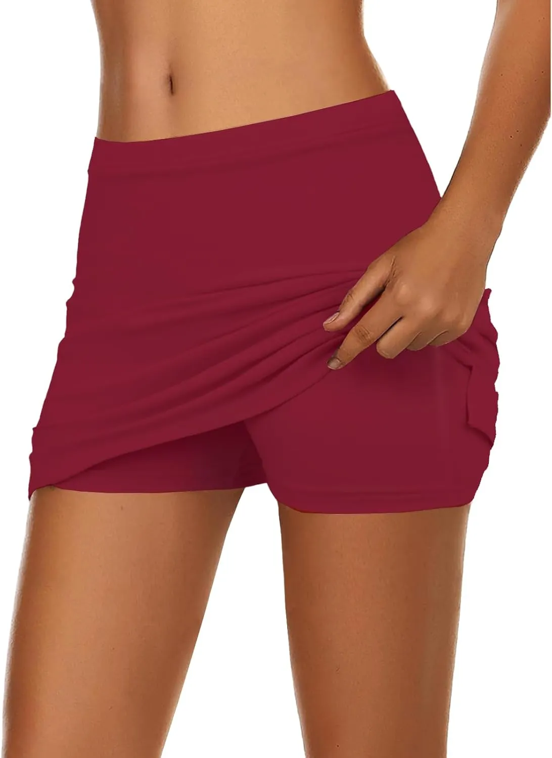 Womens Mini Skort, Mid Waist Sexy Side Split Hem Summer Y2k Bodycon Mini Skirt with Shorts