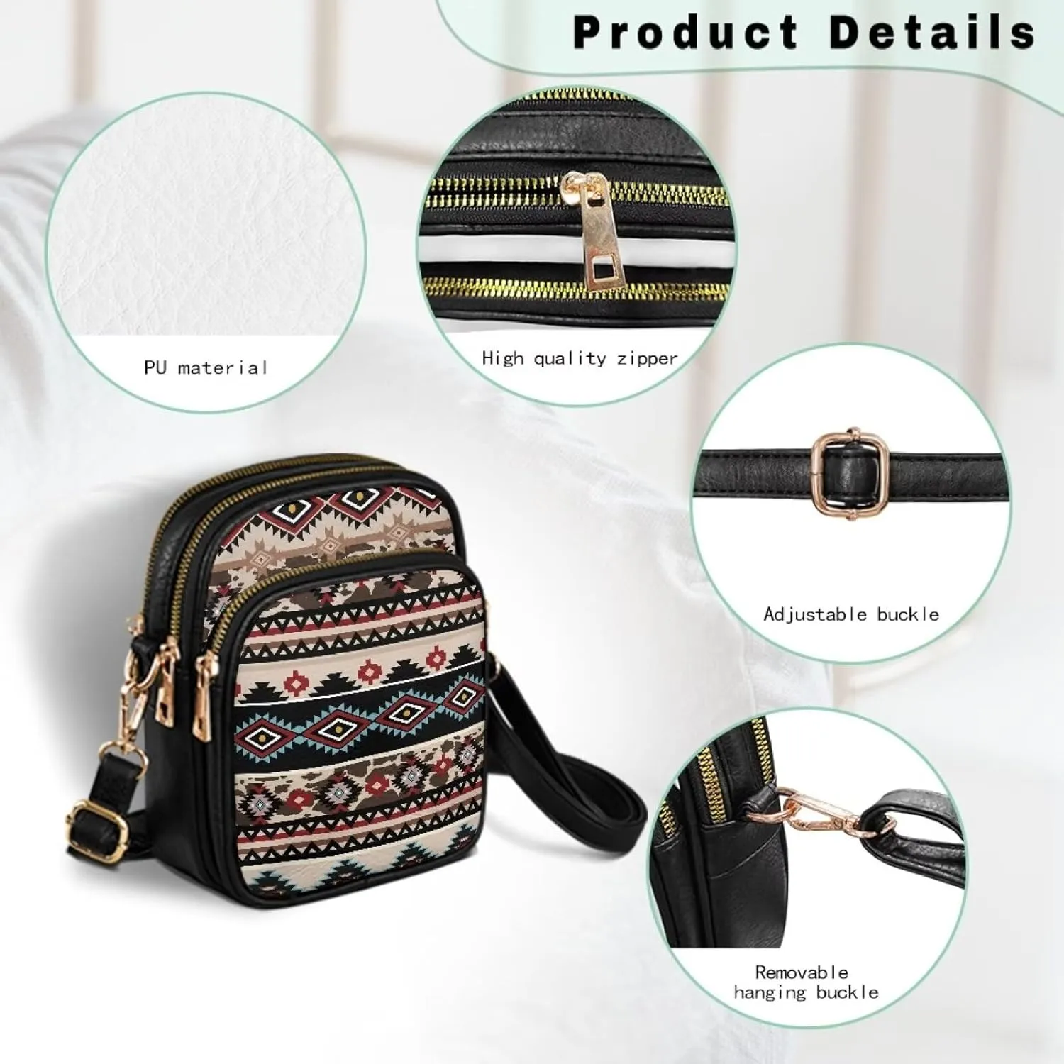 Women's Multi-Pocket PU Leather Crossbody Bag Soft Shoulder Handbags Travel Zippered Purse with Adjustable Strap