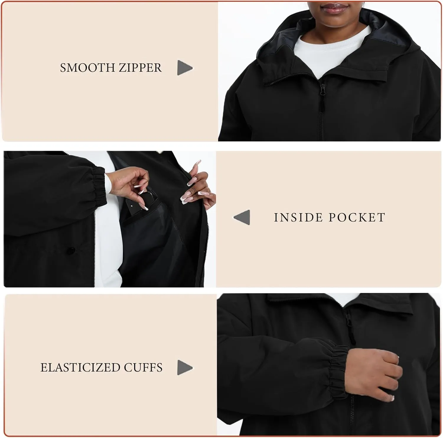 Women's Plus Size Lightweight Windproof Jacket, Water-Resistant Windbreaker Jacket with Hood for Traveling, Hiking, Daily