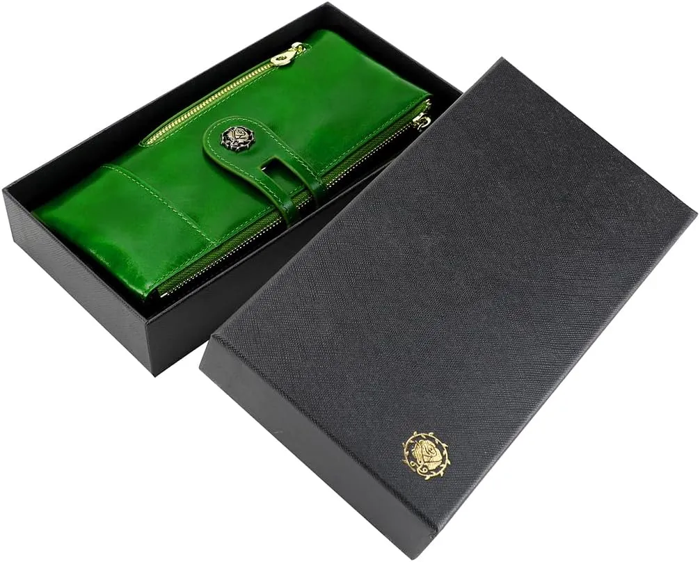Women's RFID Blocking Wallet Soft Leather Clutch Money Ladies Purse Slim Card Holder Organizer Zip Pocket (3013-Green)