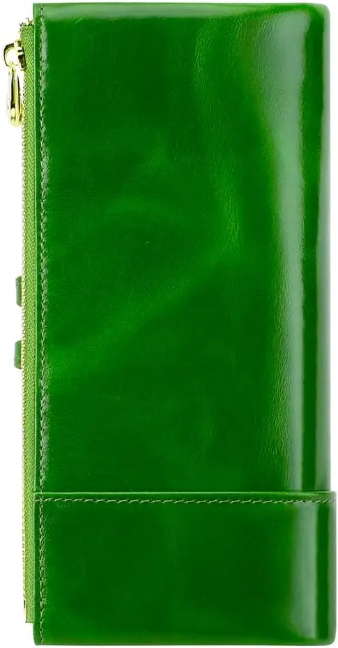 Women's RFID Blocking Wallet Soft Leather Clutch Money Ladies Purse Slim Card Holder Organizer Zip Pocket (3013-Green)