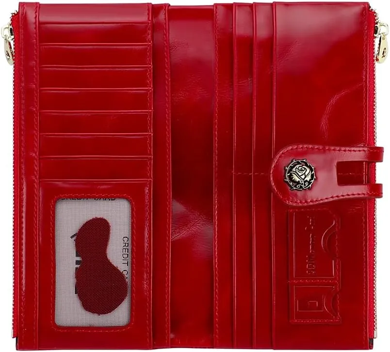 Women's RFID Blocking Wallet Soft Leather Clutch Money Ladies Purse Slim Card Holder Organizer Zip Pocket (3013-Red)