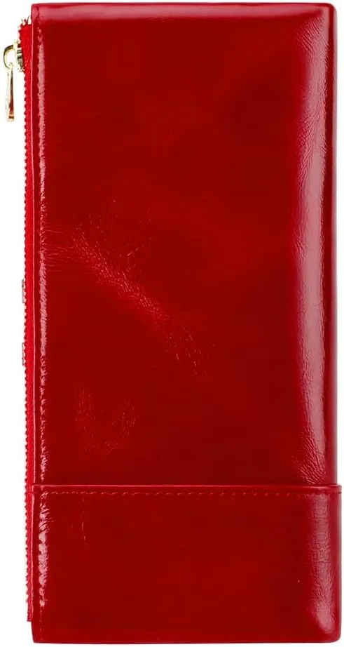 Women's RFID Blocking Wallet Soft Leather Clutch Money Ladies Purse Slim Card Holder Organizer Zip Pocket (3013-Red)
