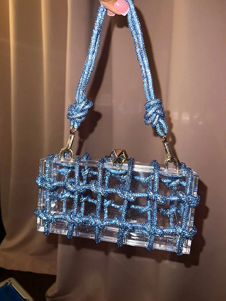 Women's Rhinestone Rope Clear Box Handbag