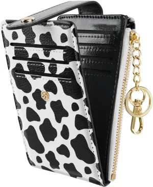 Womens Small Leather Bifold Wallet for Women Slim RFID Blocking Cute Multicard Organizer Wallet with Keychain Zipper Pocket,Cow