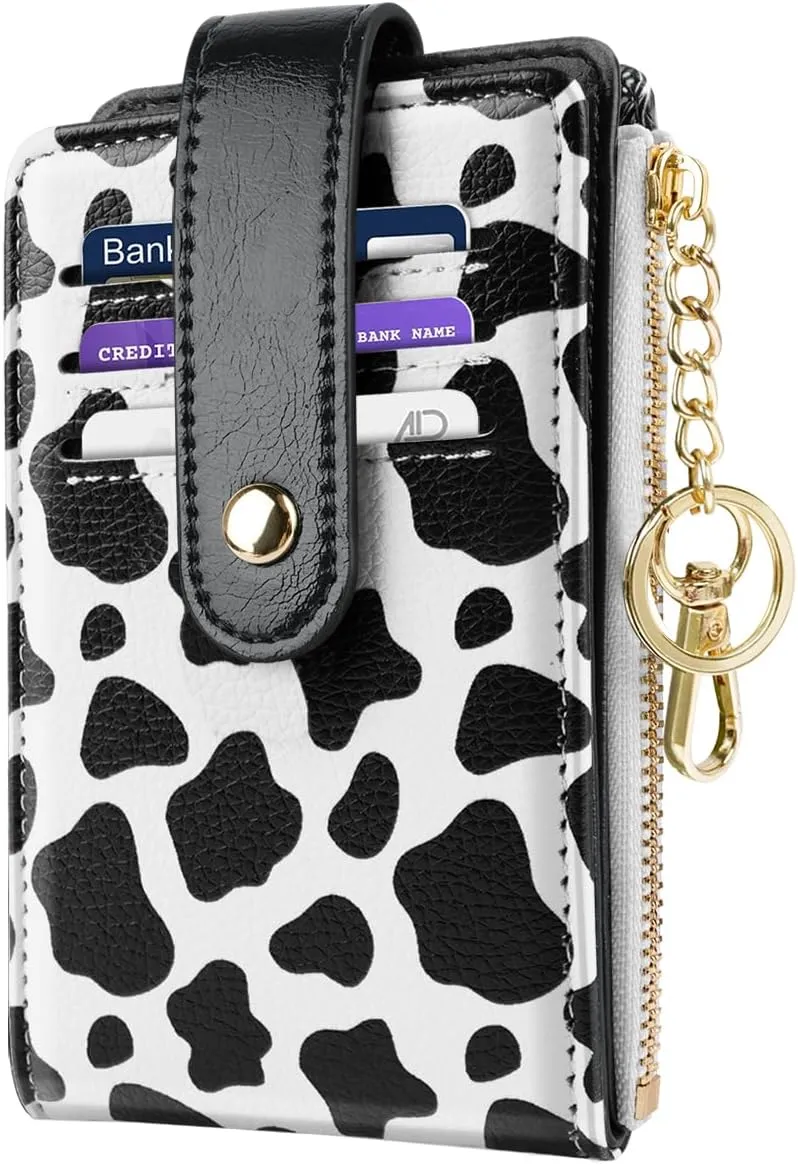 Womens Small Leather Bifold Wallet for Women Slim RFID Blocking Cute Multicard Organizer Wallet with Keychain Zipper Pocket,Cow