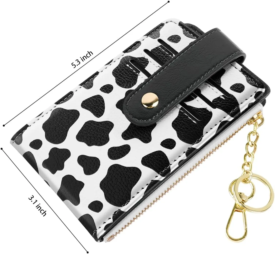 Womens Small Leather Bifold Wallet for Women Slim RFID Blocking Cute Multicard Organizer Wallet with Keychain Zipper Pocket,Cow