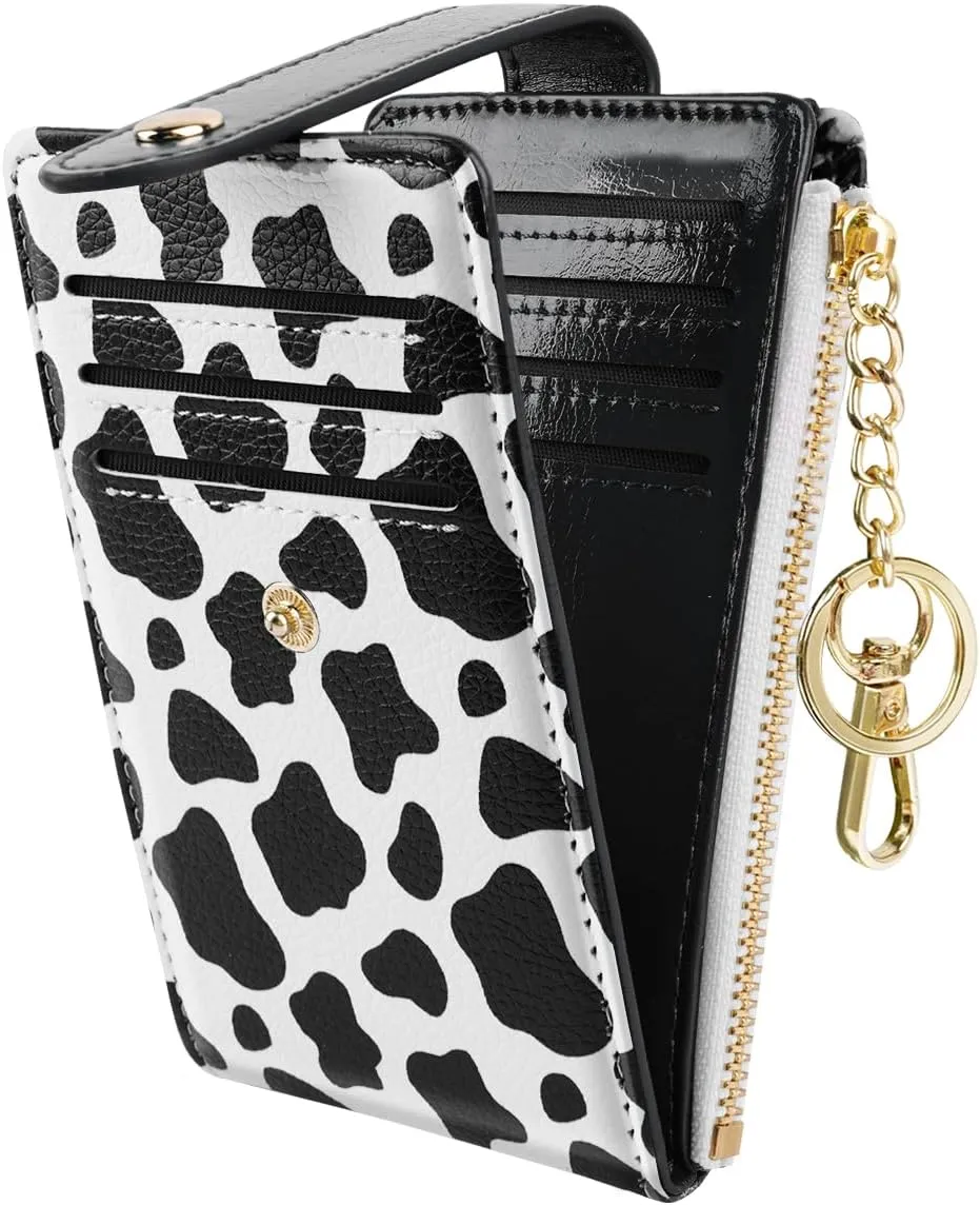 Womens Small Leather Bifold Wallet for Women Slim RFID Blocking Cute Multicard Organizer Wallet with Keychain Zipper Pocket,Cow