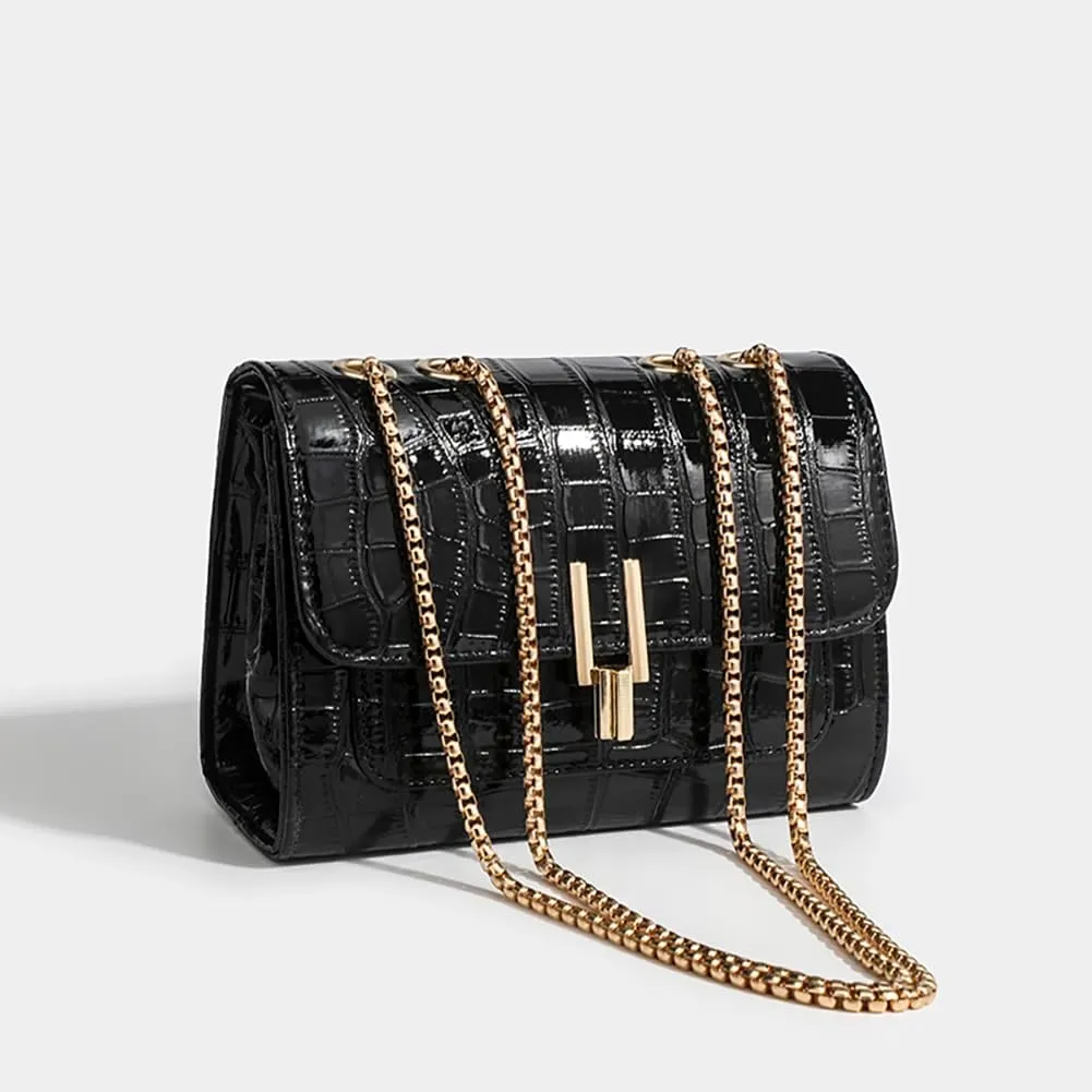 Women's Stylish Stone Pattern Crossbody Handbags Elegant Leather Shoulder Bags Chain Purse
