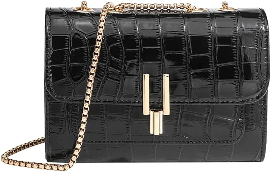 Women's Stylish Stone Pattern Crossbody Handbags Elegant Leather Shoulder Bags Chain Purse
