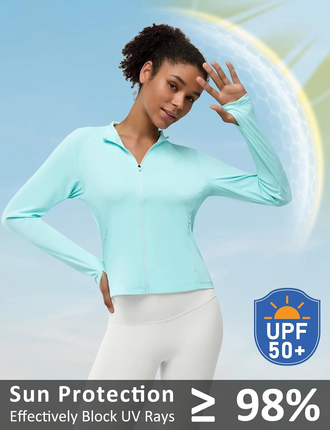 Women's UPF 50  Lightweight Athletic Jacket with Zip Pockets Sun Protection Full Zip Long Sleeve Shirts Hiking