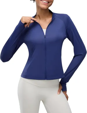 Women's UPF 50  Lightweight Athletic Jacket with Zip Pockets Sun Protection Full Zip Long Sleeve Shirts Hiking