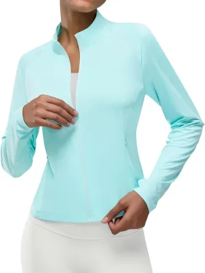 Women's UPF 50  Lightweight Athletic Jacket with Zip Pockets Sun Protection Full Zip Long Sleeve Shirts Hiking
