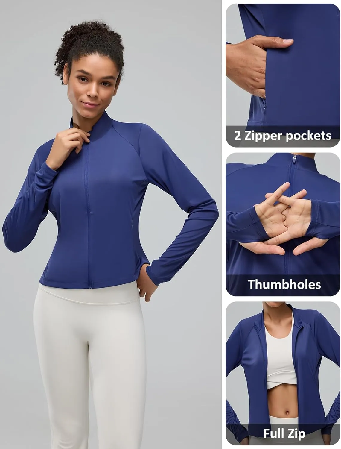 Women's UPF 50  Lightweight Athletic Jacket with Zip Pockets Sun Protection Full Zip Long Sleeve Shirts Hiking