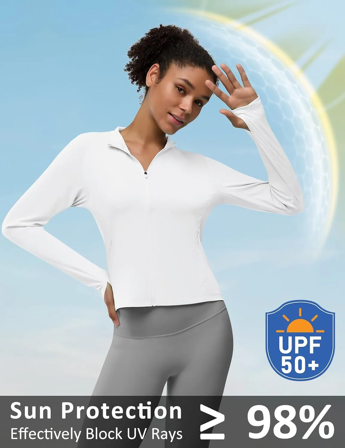Women's UPF 50  Lightweight Athletic Jacket with Zip Pockets Sun Protection Full Zip Long Sleeve Shirts Hiking
