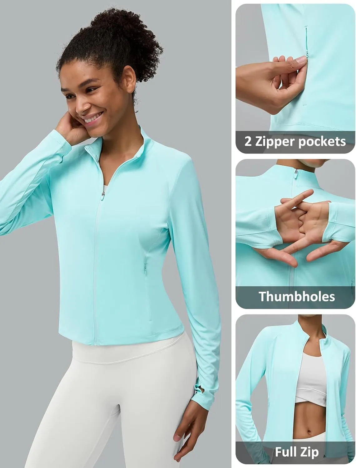 Women's UPF 50  Lightweight Athletic Jacket with Zip Pockets Sun Protection Full Zip Long Sleeve Shirts Hiking