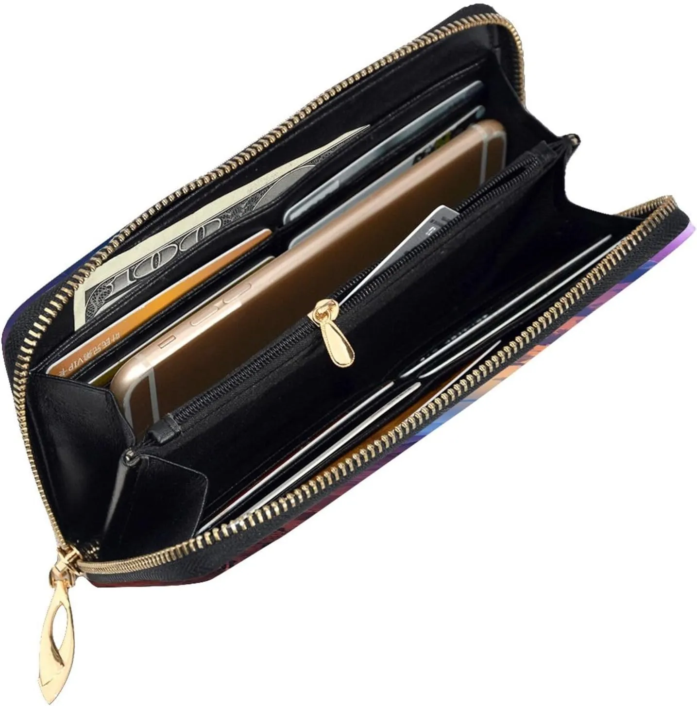 Womens Wallet Leather Slim Wallet Long Card Holder Case Zip Clutch Monument Valley Landscape Travel Purse