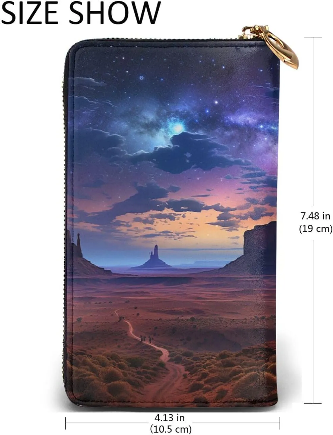 Womens Wallet Leather Slim Wallet Long Card Holder Case Zip Clutch Monument Valley Landscape Travel Purse