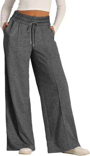 Women's Wide Leg Sweatpant High Waist Baggy Casual Elastic Drawstring Workout Active Joggers Pants with Pockets