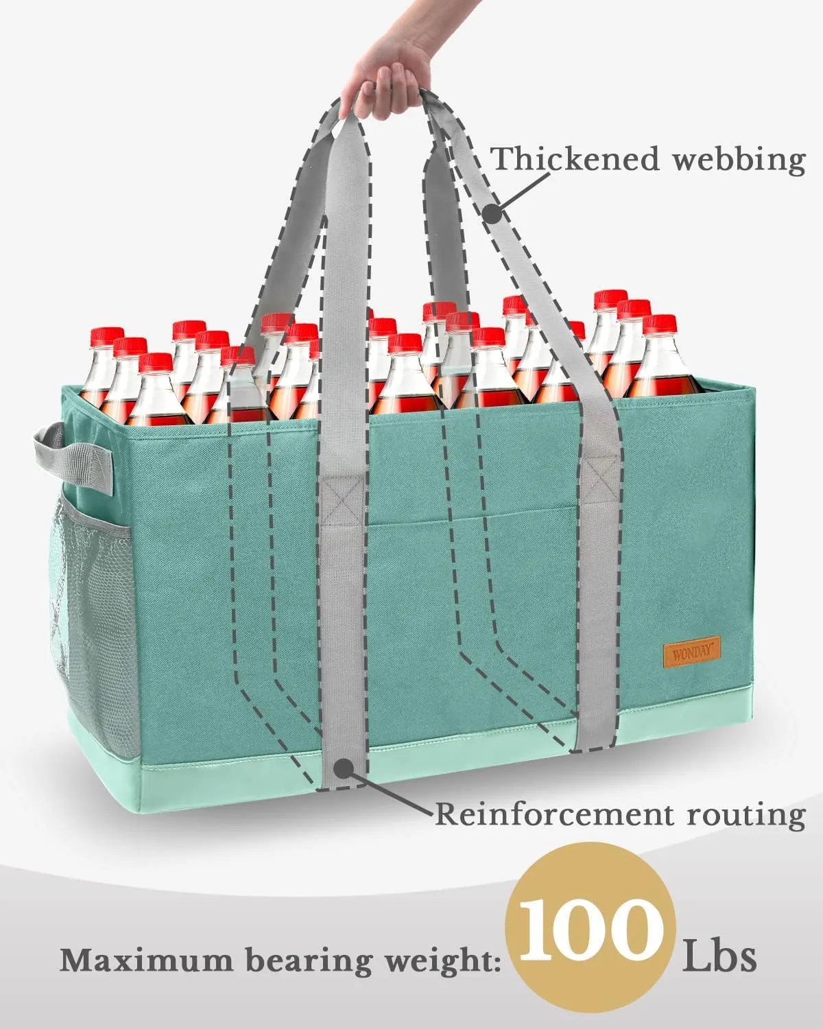 WONDAY Standing Extra Large Reusable Grocery Bag Carrier with Handle, Thirty One Utility Tote Foldable for Shopping and Beach