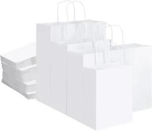 woric 120 PCS White Gift Bags with Handles, Large Gift Bags 4 Assorted Sizes White Paper Bags Bulk for Gifts Small Business Retails Shopping