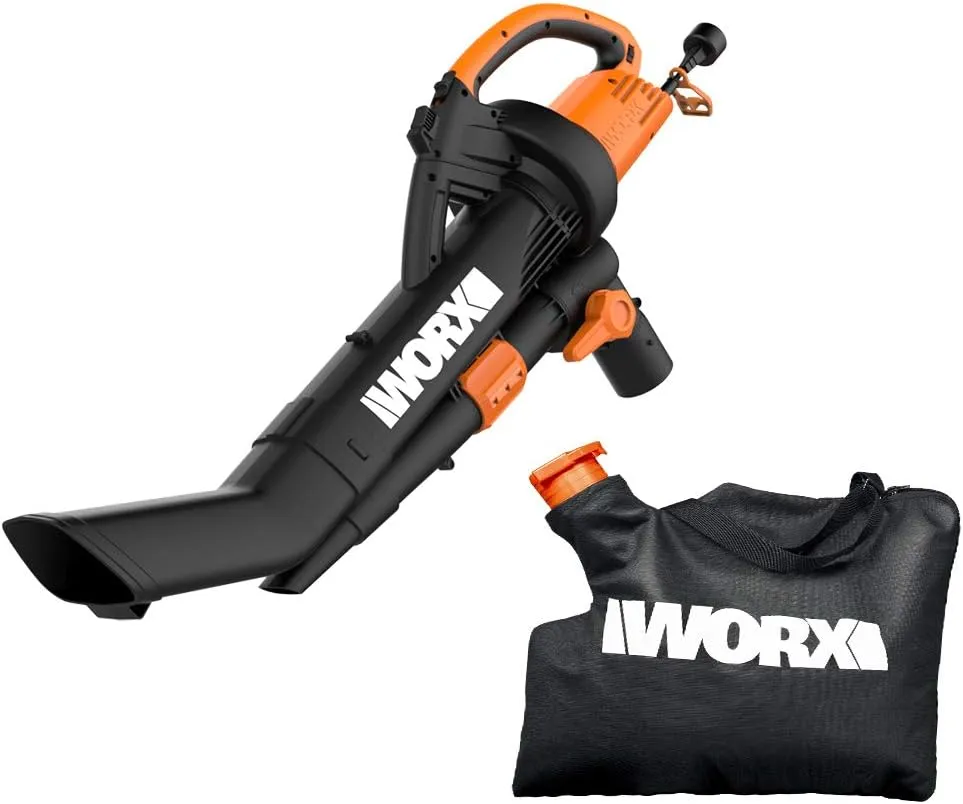 WORX WG509 12 Amp 3-in-1 Electric Leaf Blower with All Metal Mulching System and Leaf Collection System