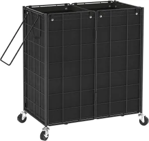 WOWLIVE Double Laundry Hamper with Wheels,Metal Wire Frame Rolling Laundry Basket with 2 Removable bags,120L Dirty Clothes Hamper Organizer Dorm Room Storage for Bedroom,Bathroom,Black