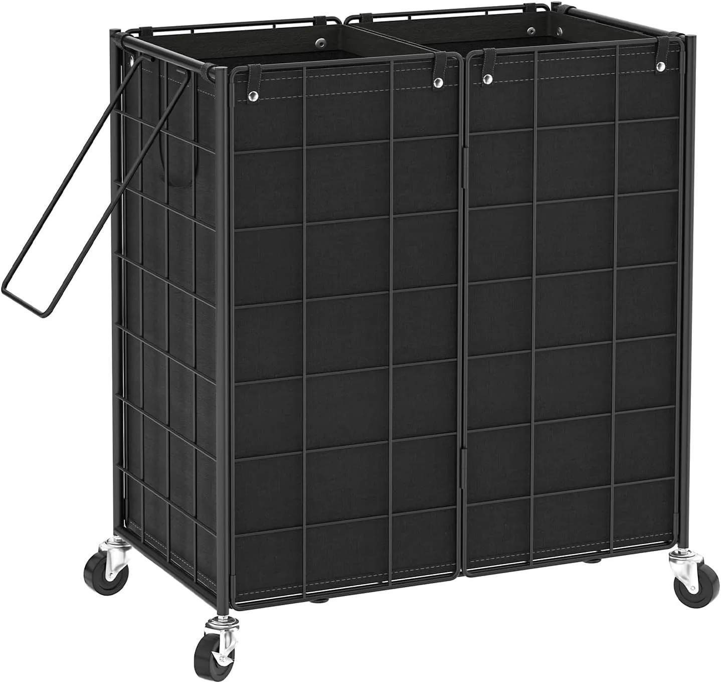 WOWLIVE Double Laundry Hamper with Wheels,Metal Wire Frame Rolling Laundry Basket with 2 Removable bags,120L Dirty Clothes Hamper Organizer Dorm Room Storage for Bedroom,Bathroom,Black