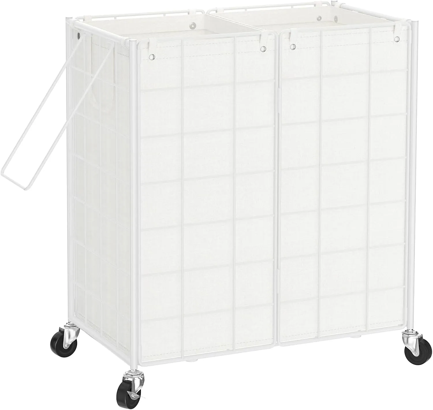 WOWLIVE Double Laundry Hamper with Wheels,Metal Wire Frame Rolling Laundry Basket with 2 Removable bags,120L Dirty Clothes Hamper Organizer Dorm Room Storage for Bedroom,Bathroom,White