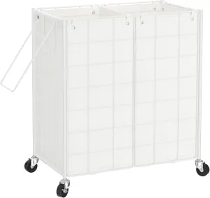 WOWLIVE Double Laundry Hamper with Wheels,Metal Wire Frame Rolling Laundry Basket with 2 Removable bags,120L Dirty Clothes Hamper Organizer Dorm Room Storage for Bedroom,Bathroom,White