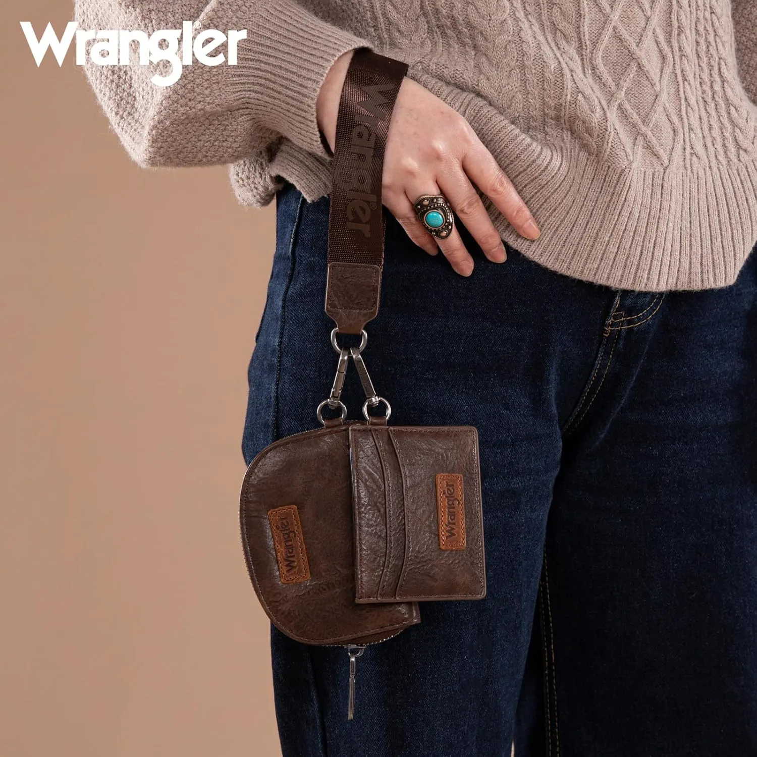 Wrangler KeyChain Wallet Wristlet Wallets for Women Dual Pouch Wristlet Rfid Blocking Credit Card Holder Wallet