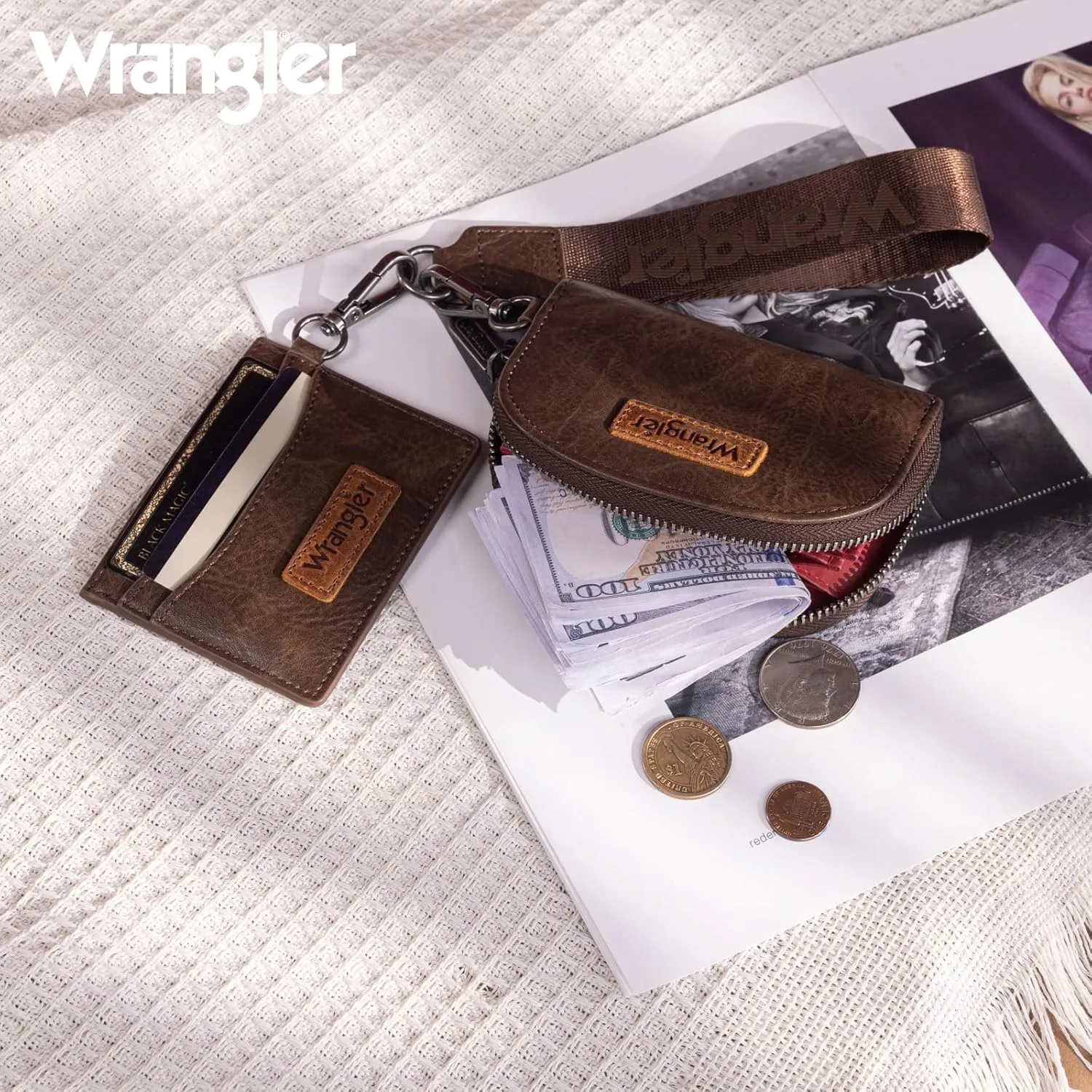 Wrangler KeyChain Wallet Wristlet Wallets for Women Dual Pouch Wristlet Rfid Blocking Credit Card Holder Wallet