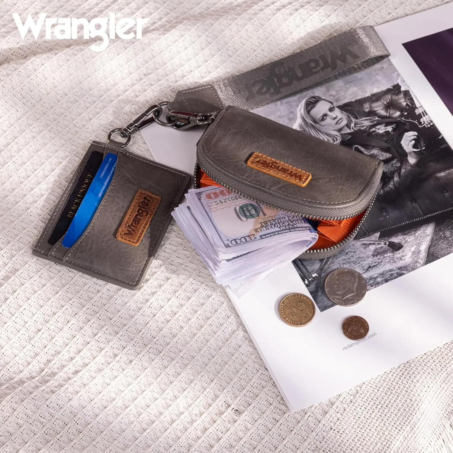 Wrangler KeyChain Wallet Wristlet Wallets for Women Dual Pouch Wristlet Rfid Blocking Credit Card Holder Wallet