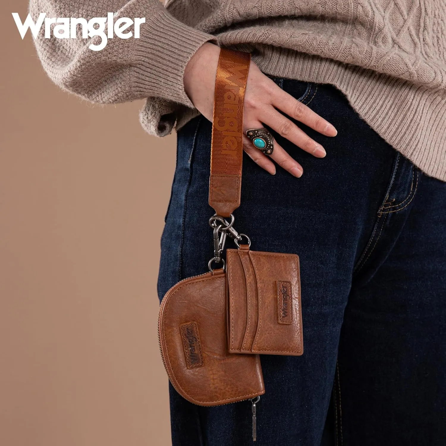 Wrangler KeyChain Wallet Wristlet Wallets for Women Dual Pouch Wristlet Rfid Blocking Credit Card Holder Wallet