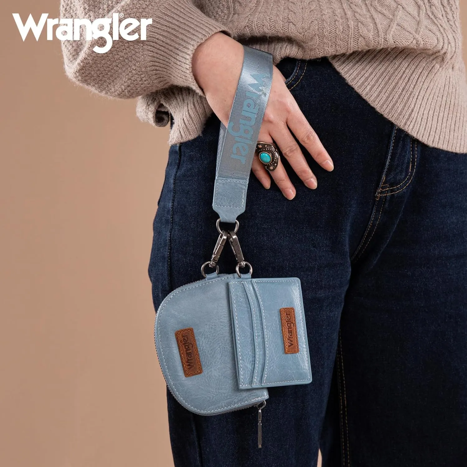 Wrangler KeyChain Wallet Wristlet Wallets for Women Dual Pouch Wristlet Rfid Blocking Credit Card Holder Wallet