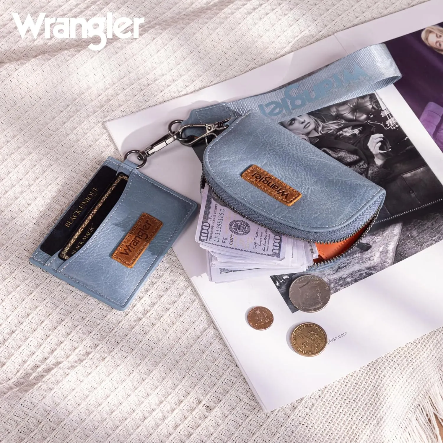 Wrangler KeyChain Wallet Wristlet Wallets for Women Dual Pouch Wristlet Rfid Blocking Credit Card Holder Wallet